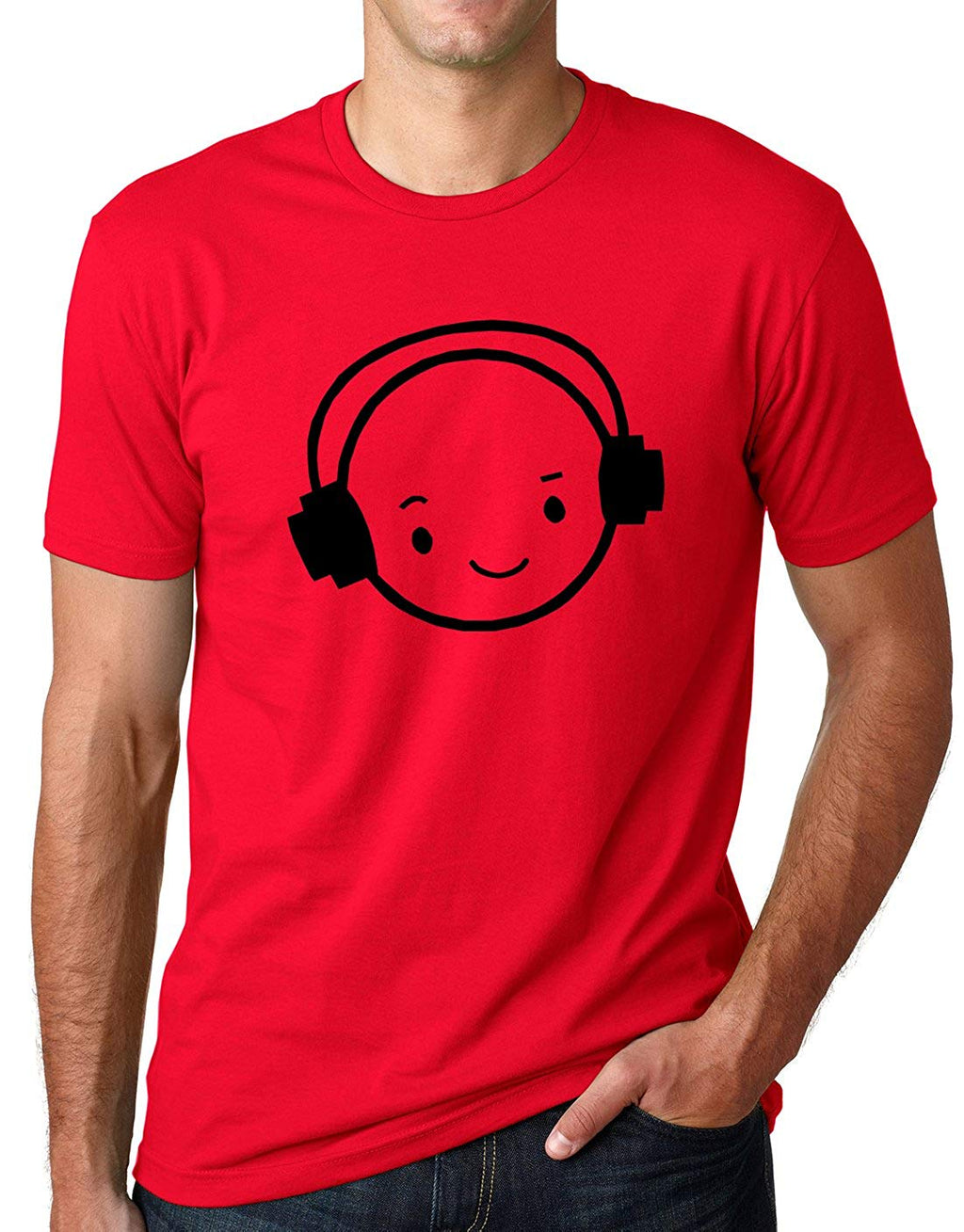 Happy Face DJ Funny Music Headphones Red T-Shirt
