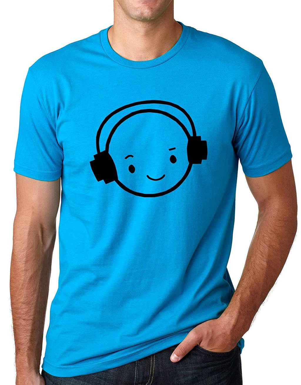 Happy Face DJ Funny Music Headphones Turquoise T-Shirt