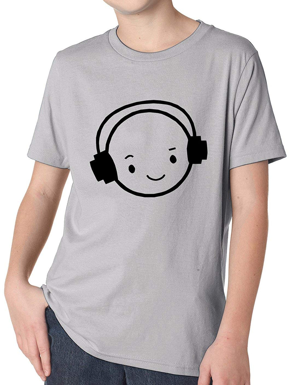 Happy Face DJ Funny Music Headphones Youth Gray T-Shirt