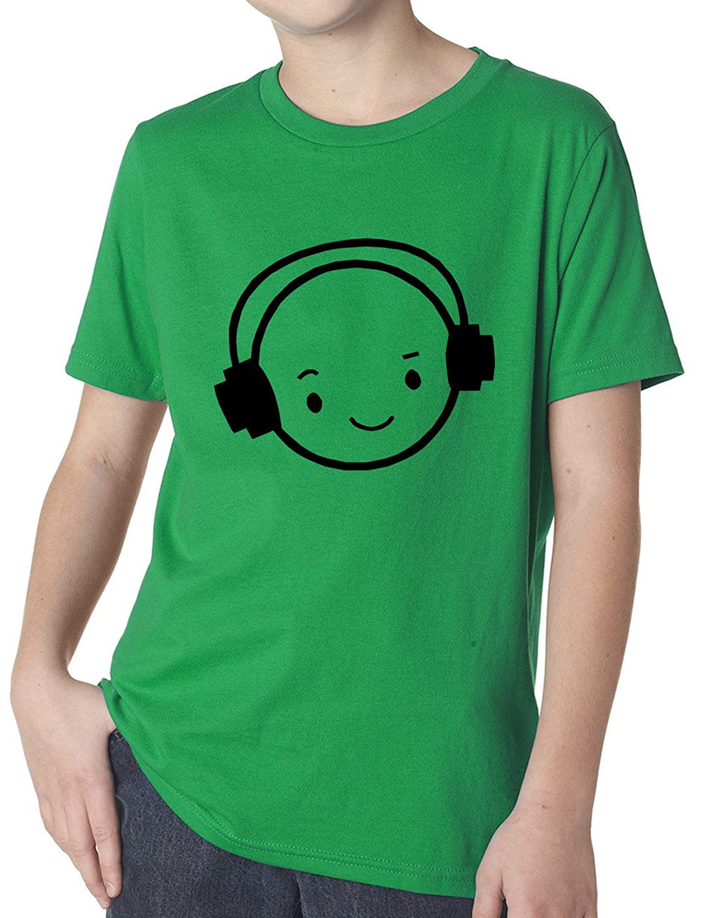 Happy Face DJ Funny Music Headphones Youth Green T-Shirt