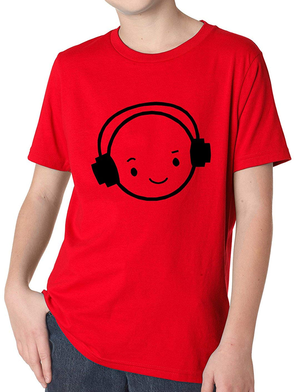 Happy Face DJ Funny Music Headphones Youth Red T-Shirt