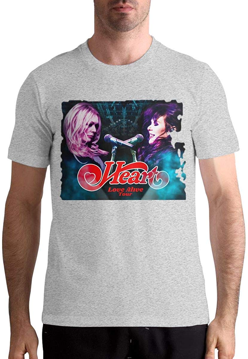Heart Band-Love Alive Tour Men Popular Short Sleeve Music Band Gray T-Shirt