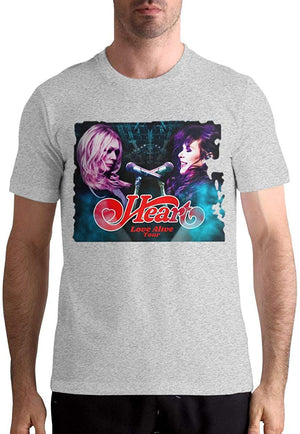 Heart Band-Love Alive Tour Men Popular Short Sleeve Music Band Gray T-Shirt