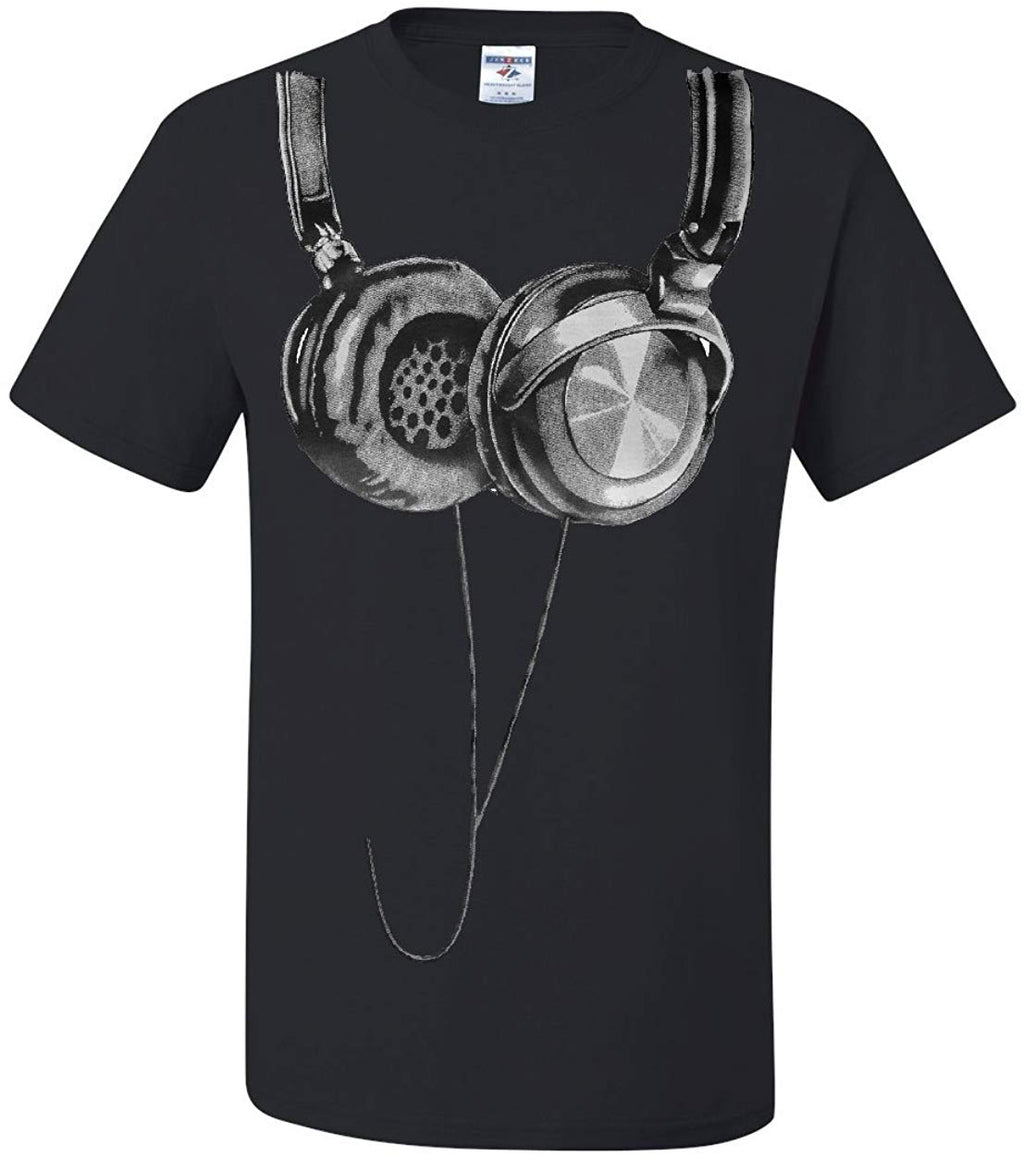 Huge Hanging Headphones DJ Music Black T-Shirt