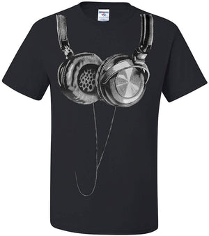 Huge Hanging Headphones DJ Music Black T-Shirt