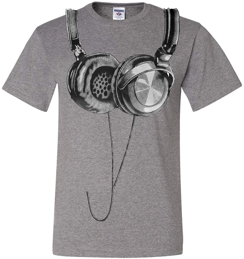 Huge Hanging Headphones DJ Music Gray T-Shirt