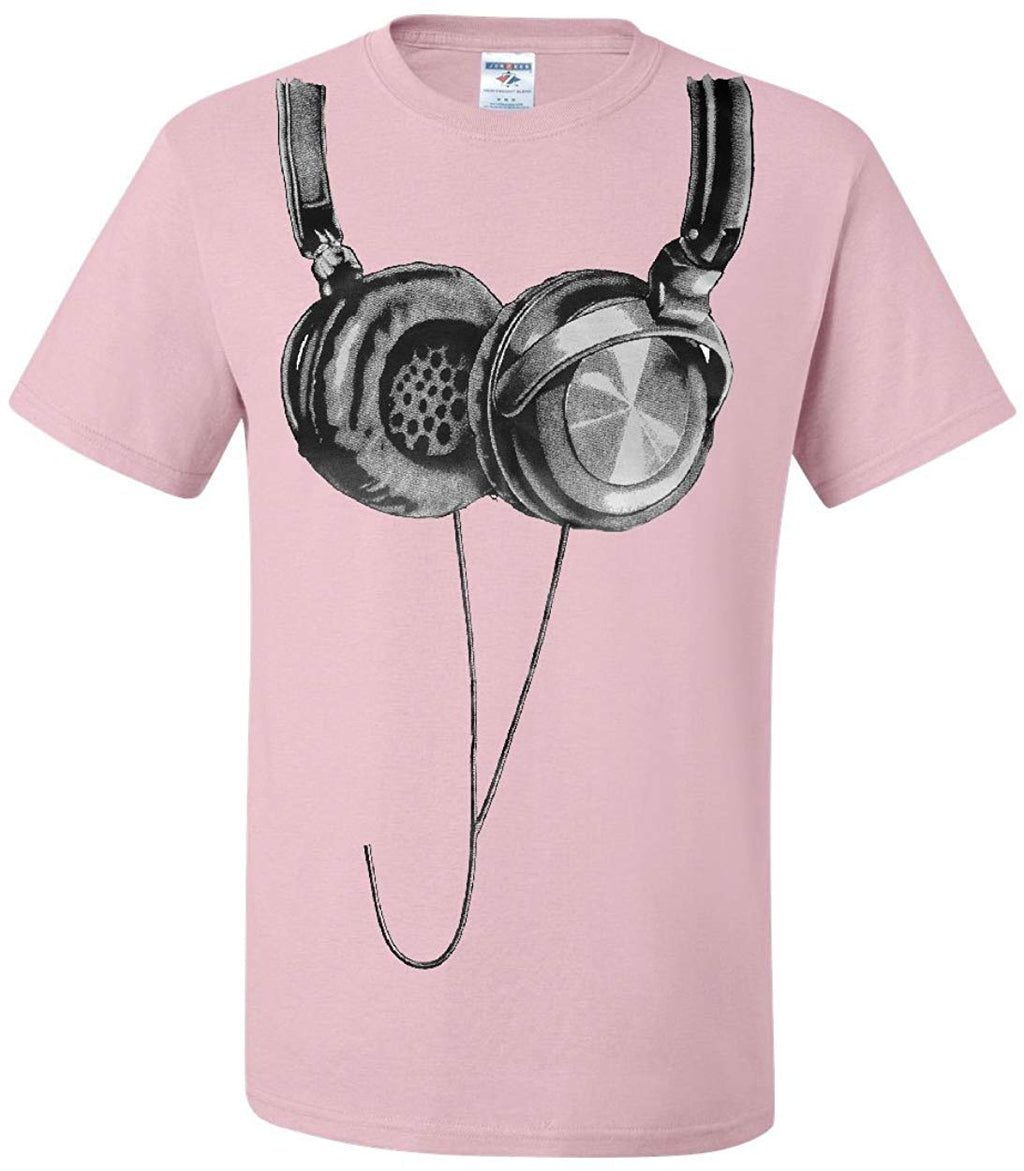 Huge Hanging Headphones DJ Music Light Pink T-Shirt