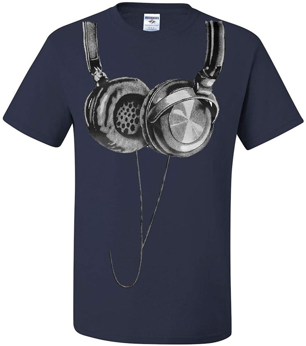 Huge Hanging Headphones DJ Music Navy Blue T-Shirt