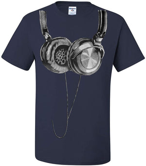 Huge Hanging Headphones DJ Music Navy Blue T-Shirt