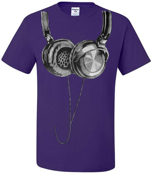 Huge Hanging Headphones DJ Music Purple T-Shirt