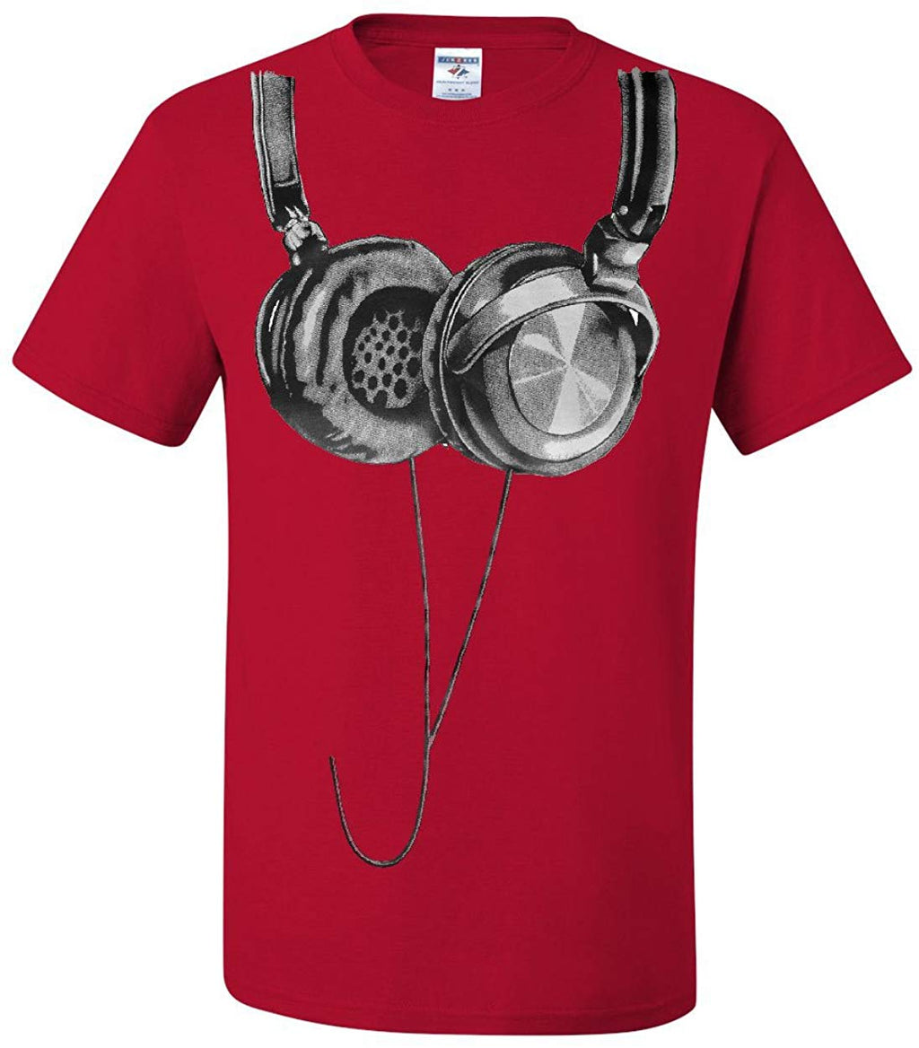 Huge Hanging Headphones DJ Music Red T-Shirt