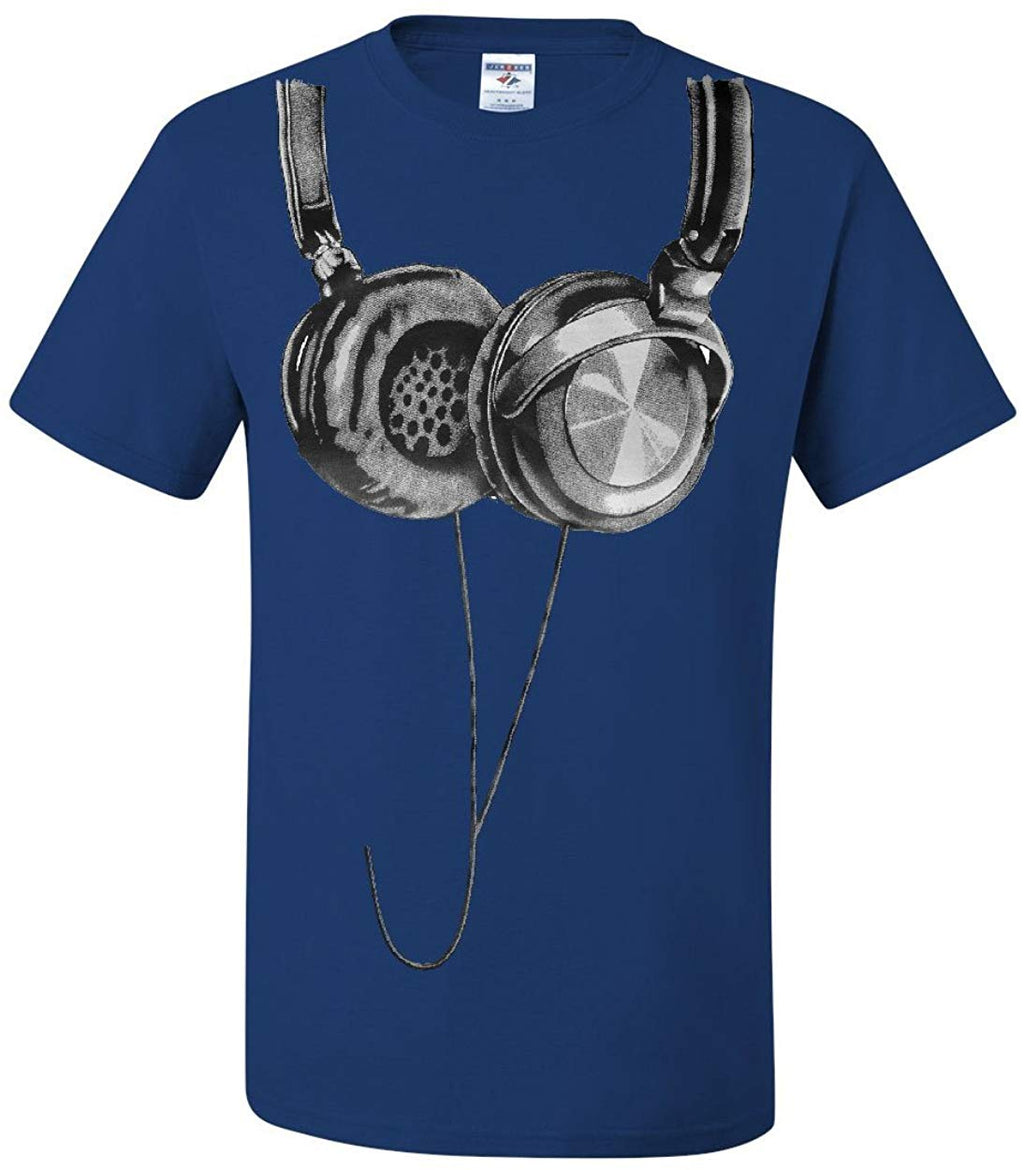 Huge Hanging Headphones DJ Music Royal Blue T-Shirt