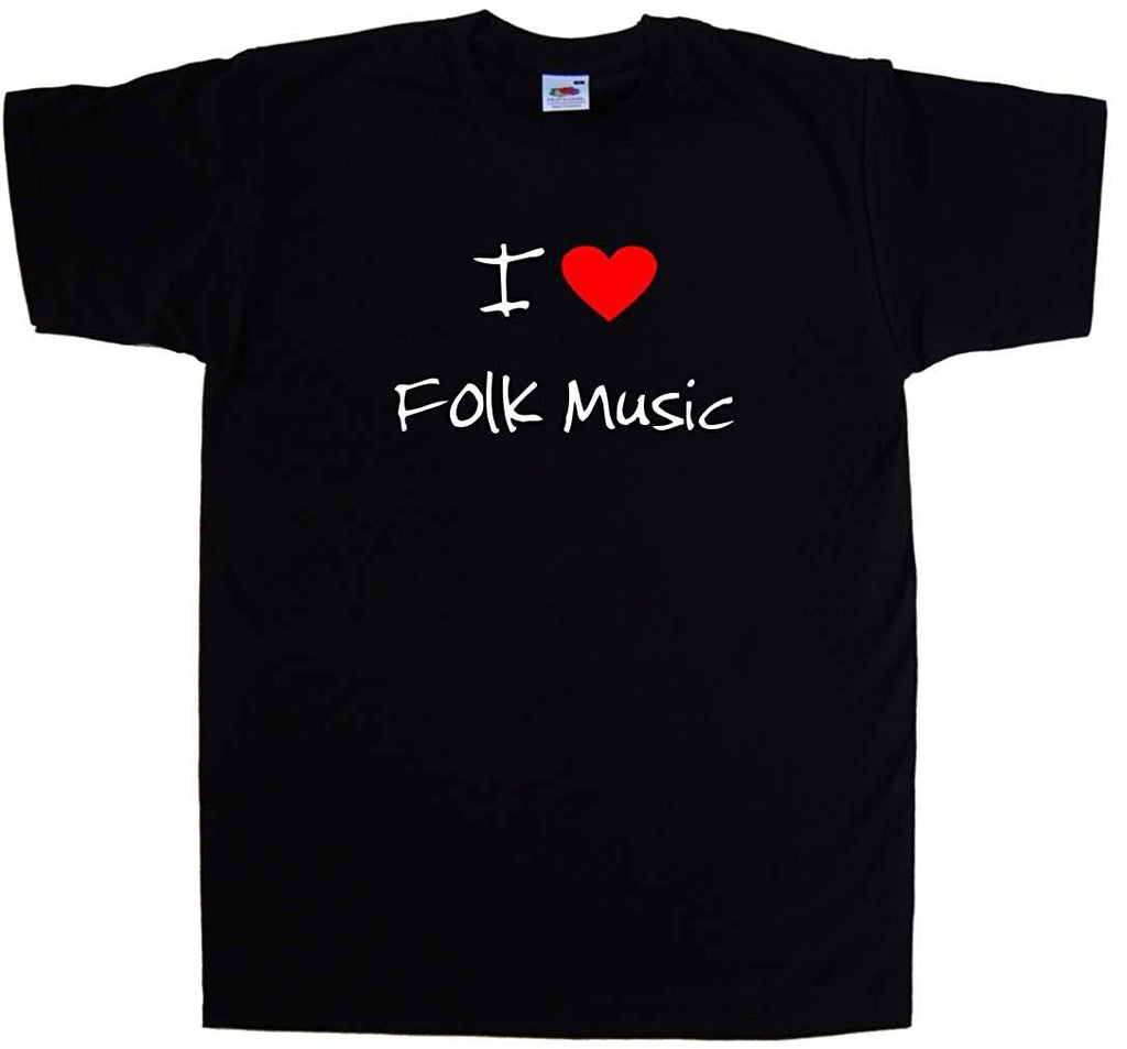 I Love Heart Folk Music black T-Shirt