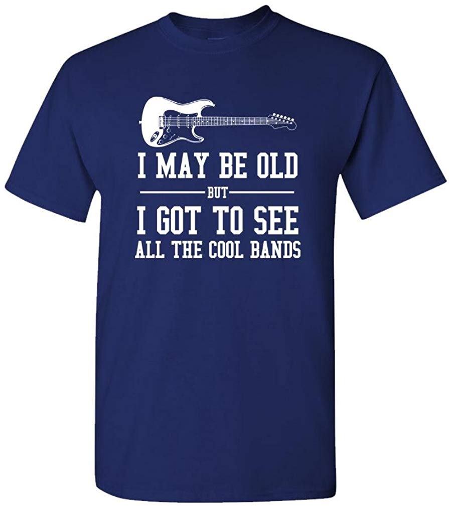 I May BE Old BUT I Saw The Cool Bands Music Mens Cotton Navy T-Shirt