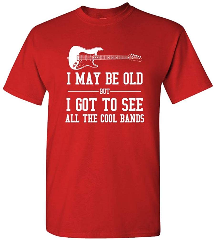 I May BE Old BUT I Saw The Cool Bands Music Mens Cotton Red T-Shirt