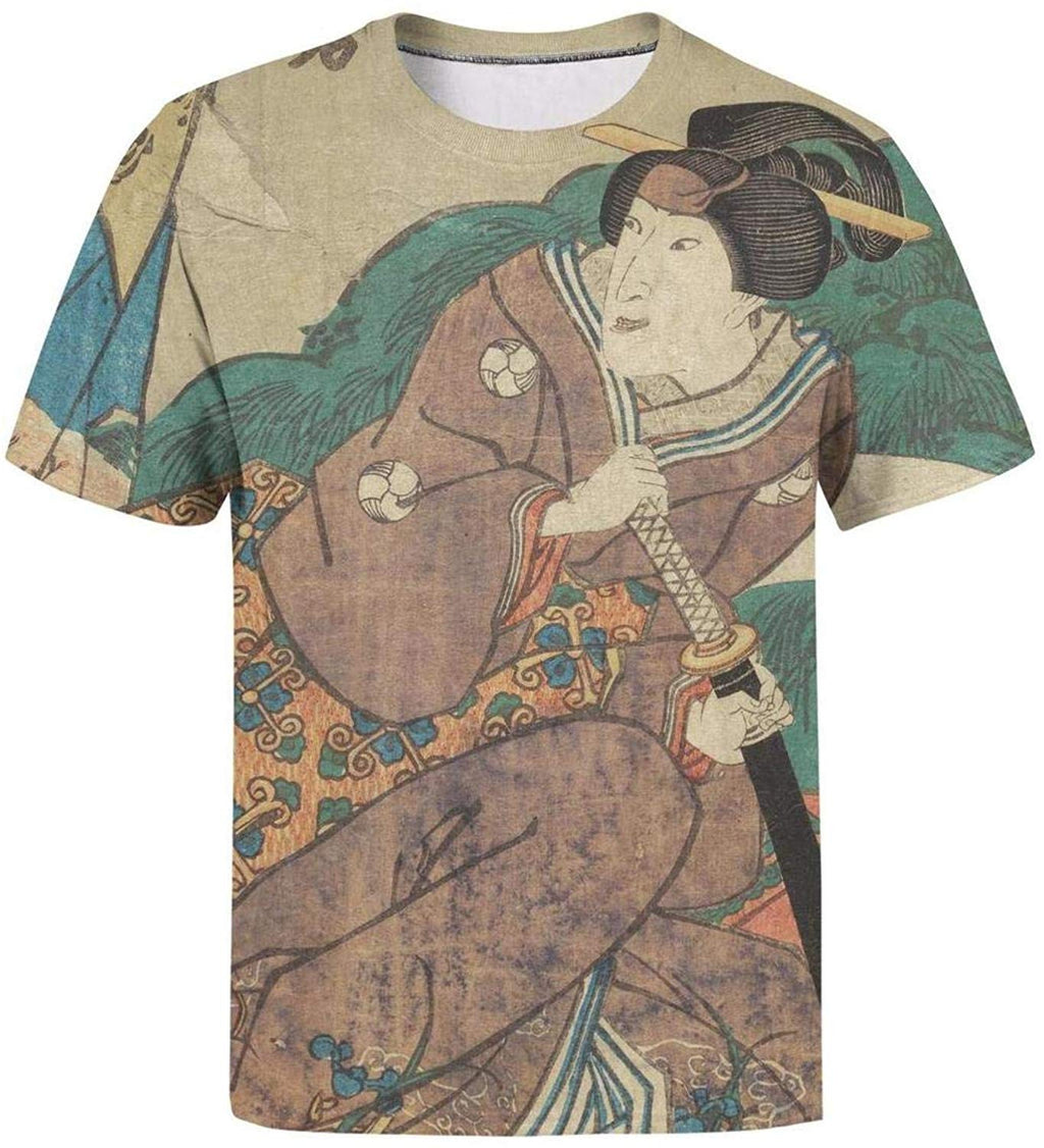 Japanese Ukiyo Art 3D Printed Men's Breathable Crew Neck Softball Short Sleeve White-10 T-Shirt