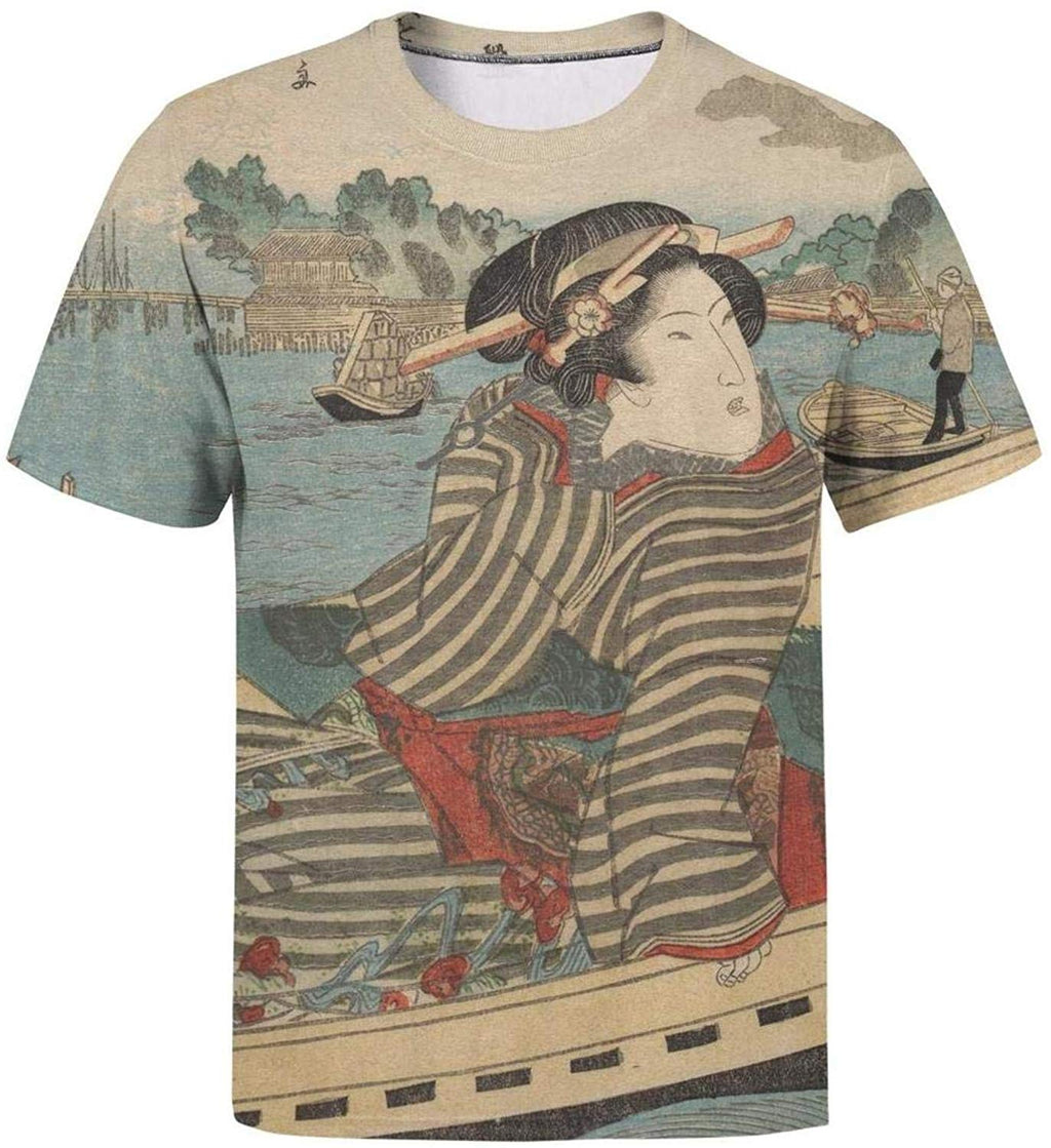 Japanese Ukiyo Art 3D Printed Men's Casual Crewneck Tennis Short Sleeve White-49 T-Shirt