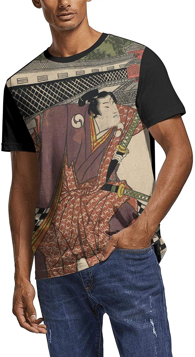 Japanese Ukiyo Art 3D Printed Men's Casual Round Neck Tennis Short Sleeve White-190 T-Shirt