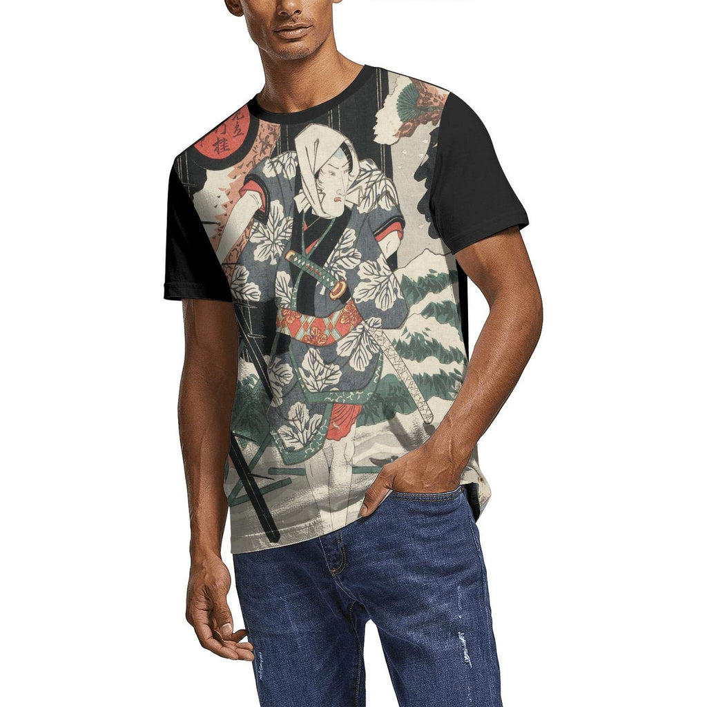 Japanese Ukiyo Art 3D Printed Men's Comfort Round Neck Tennis Short Sleeve White-180 T-Shirt