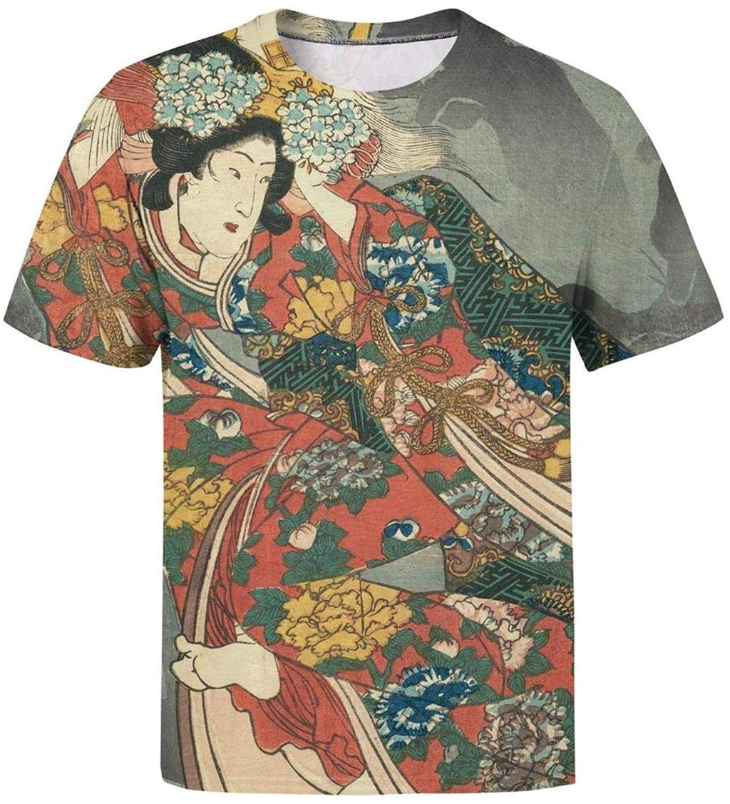Japanese Ukiyo Art 3D Printed Men's Comfy O Neck Softball Short Sleeve White-11 T-Shirt