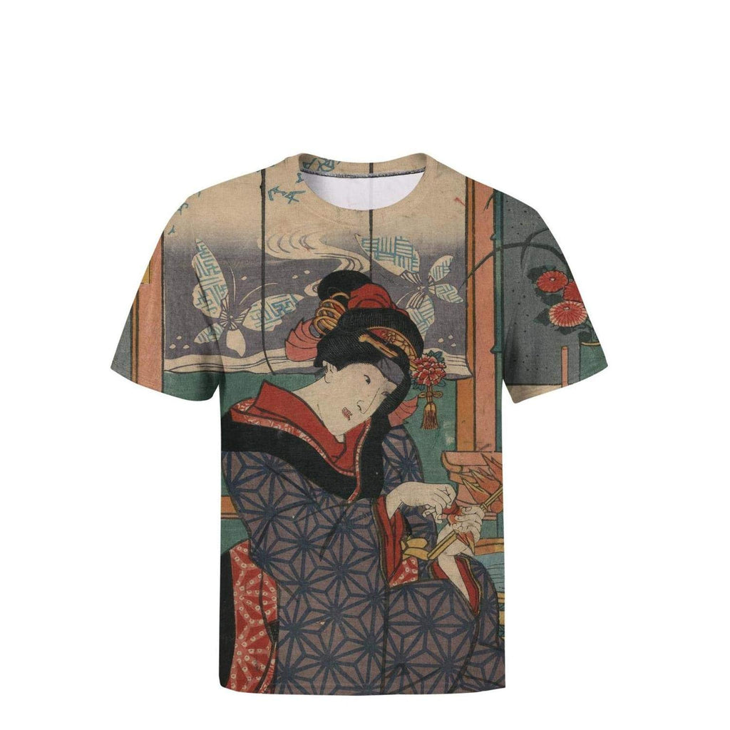 Japanese Ukiyo Art 3D Printed Men's Cool O Neck Athletic Short Sleeve White-18 T-Shirt