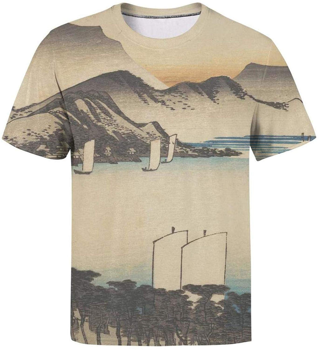 Japanese Ukiyo Art 3D Printed Men's Cool Round Neck Athletic Short Sleeve White-42 T-Shirt