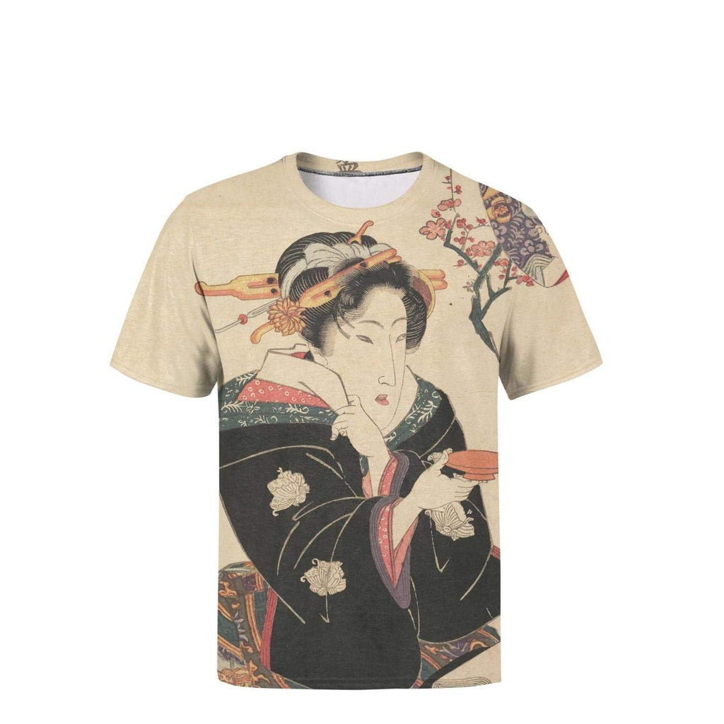 Japanese Ukiyo Art 3D Printed Men's Cute Round Neck Travel Short Sleeve White-39 T-Shirt