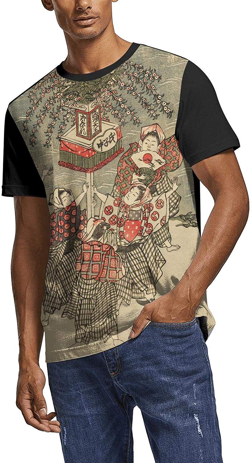 Japanese Ukiyo Art 3D Printed Men's Design Round Neck Golf Short Sleeve White-191 T-Shirt