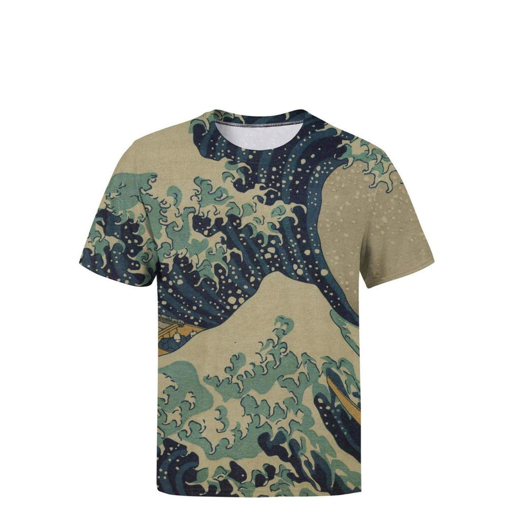 Japanese Ukiyo Art 3D Printed Men's Design Round Neck Sport Short Sleeve White-86 T-Shirt