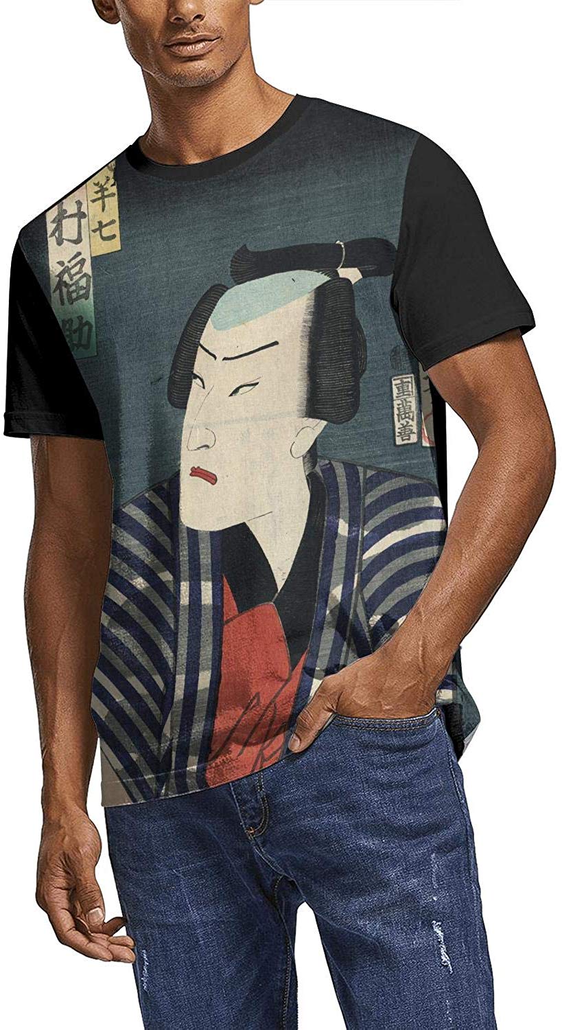Japanese Ukiyo Art 3D Printed Men's Fashion Crew Neck Baseball Short Sleeve White-169 T-Shirt