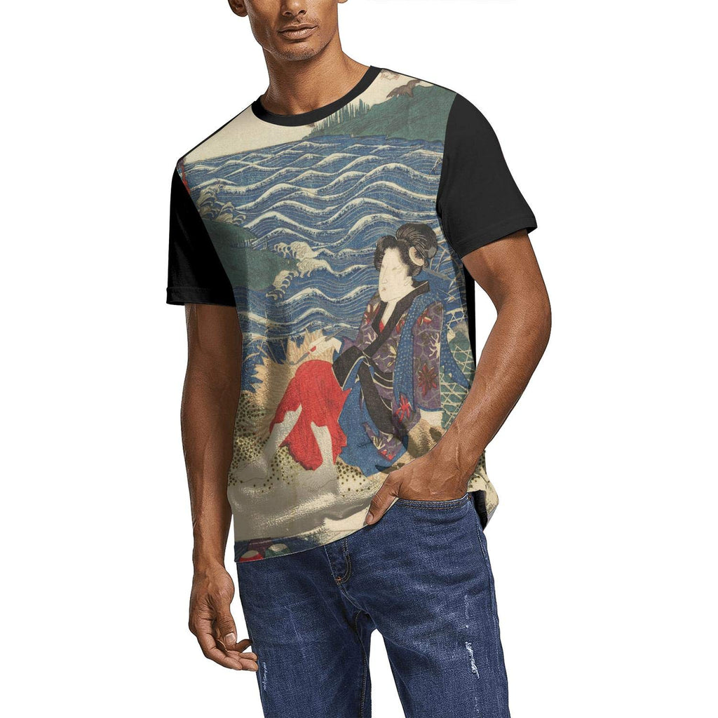 Japanese Ukiyo Art 3D Printed Men's Knit O Neck Sport Short Sleeve White-146 T-Shirt
