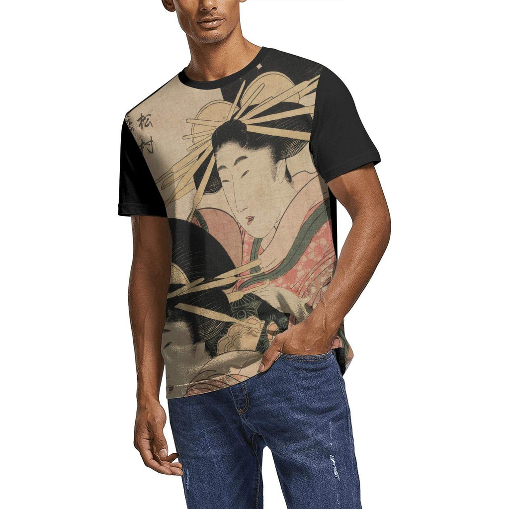 Japanese Ukiyo Art 3D Printed Men's Novelty Crew Neck Athletic Short Sleeve White-165 T-Shirt