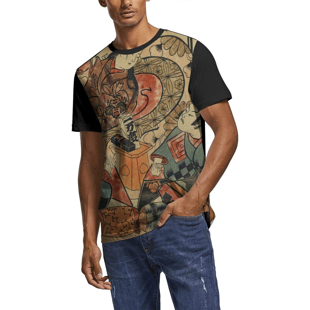 Japanese Ukiyo Art 3D Printed Men's Novelty Crew Neck Sport Short Sleeve White-226 T-Shirt