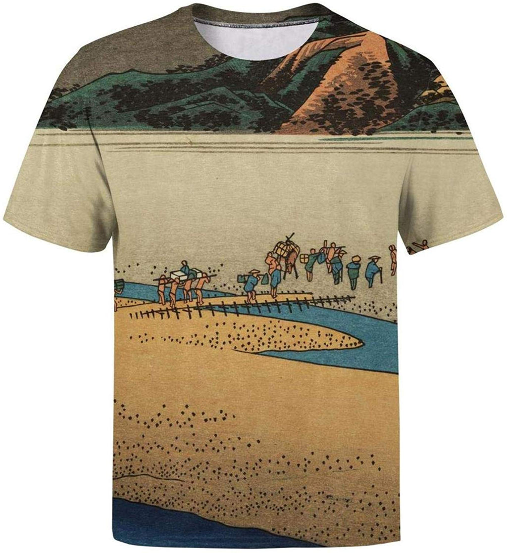 Japanese Ukiyo Art 3D Printed Men's Polyester Crew Neck Softball Short Sleeve White-97 T-Shirt
