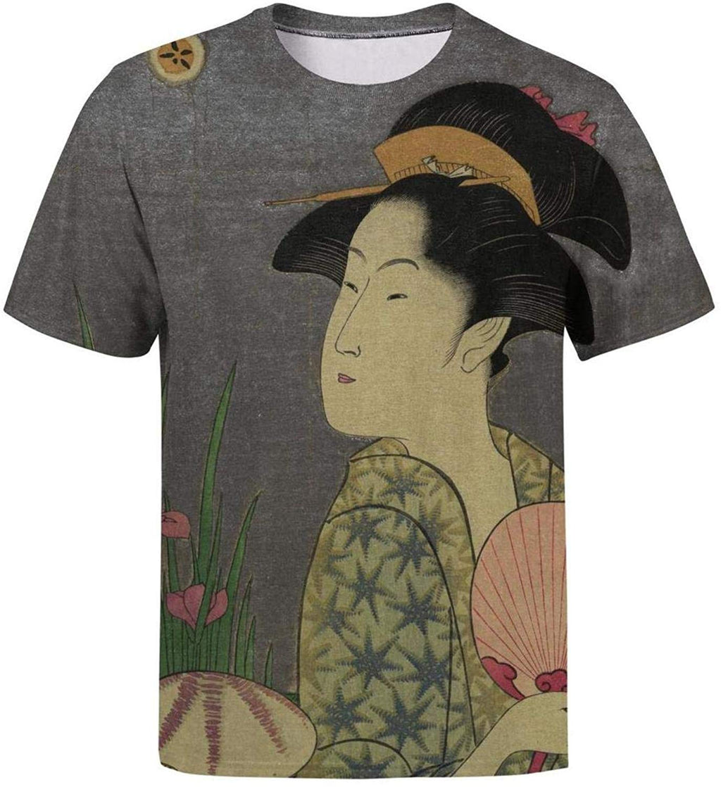 Japanese Ukiyo Art 3D Printed Men's Retro O Neck Softball Short Sleeve White-46 T-Shirt