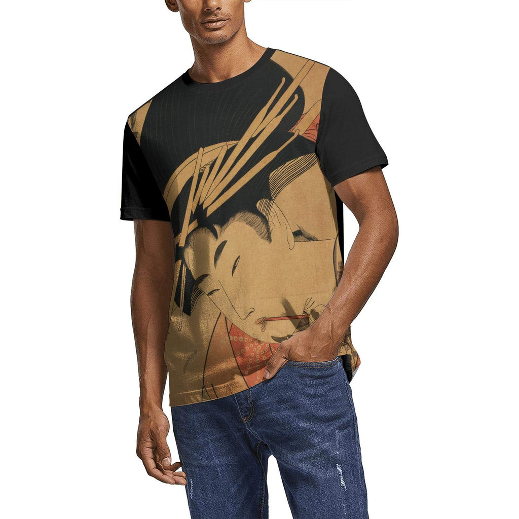 Japanese Ukiyo Art 3D Printed Men's Retro Round Neck Tennis Short Sleeve White-147 T-Shirt