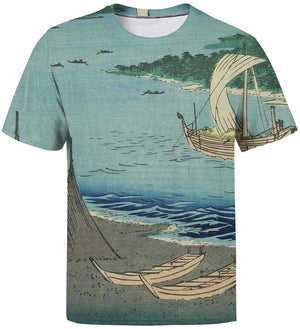Japanese Ukiyo Art 3D Printed Men's Soft Round Neck Travel Short Sleeve White-32 T-Shirt