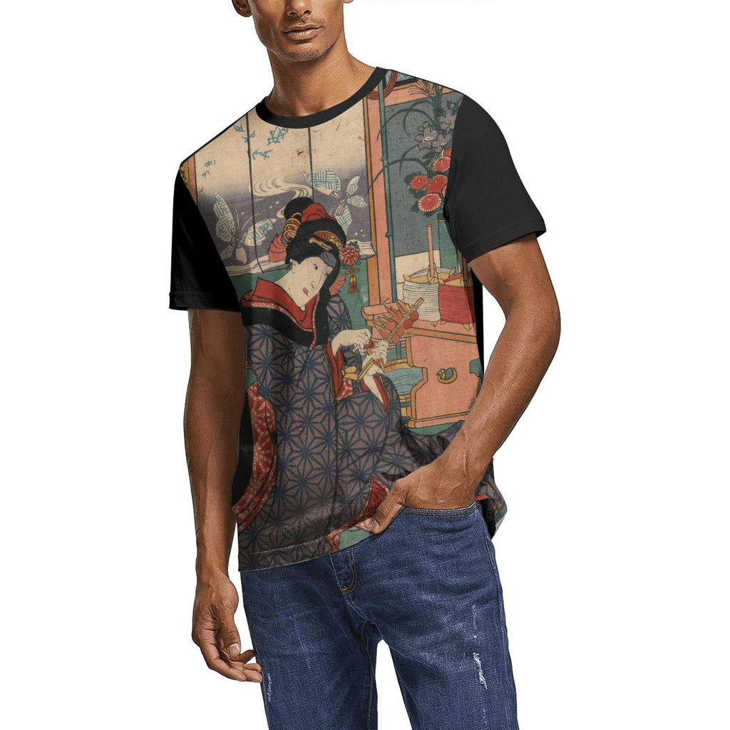 Japanese Ukiyo Art 3D Printed Men's Stylish Crewneck Tennis Short Sleeve White-143 T-Shirt