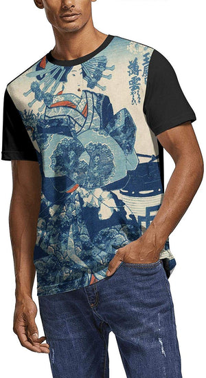 Japanese Ukiyo Art 3D Printed Mens Fashion Round Neck Baseball Short Sleeve White-150 T-Shirt