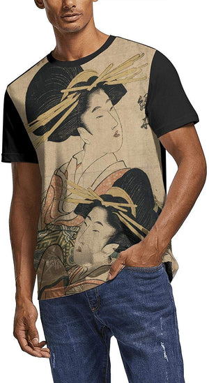 Japanese Ukiyo Art 3D Printed Mens Pretty Crew Neck Tennis Short Sleeve White-140 T-Shirt