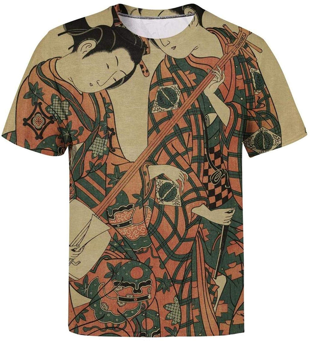 Japanese Ukiyo Art 3D Printed Mens Retro Crew Neck Sport Short Sleeve White-77 T-Shirt