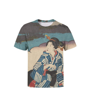 Japanese Ukiyo Art 3D Printed Mens Soft Round Neck Tennis Short Sleeve White-14 T-Shirt