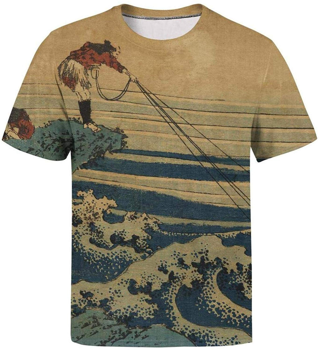 Japanese Ukiyo Art 3D Printed Mens Unique Crewneck Baseball Short Sleeve White-12 T-Shirt