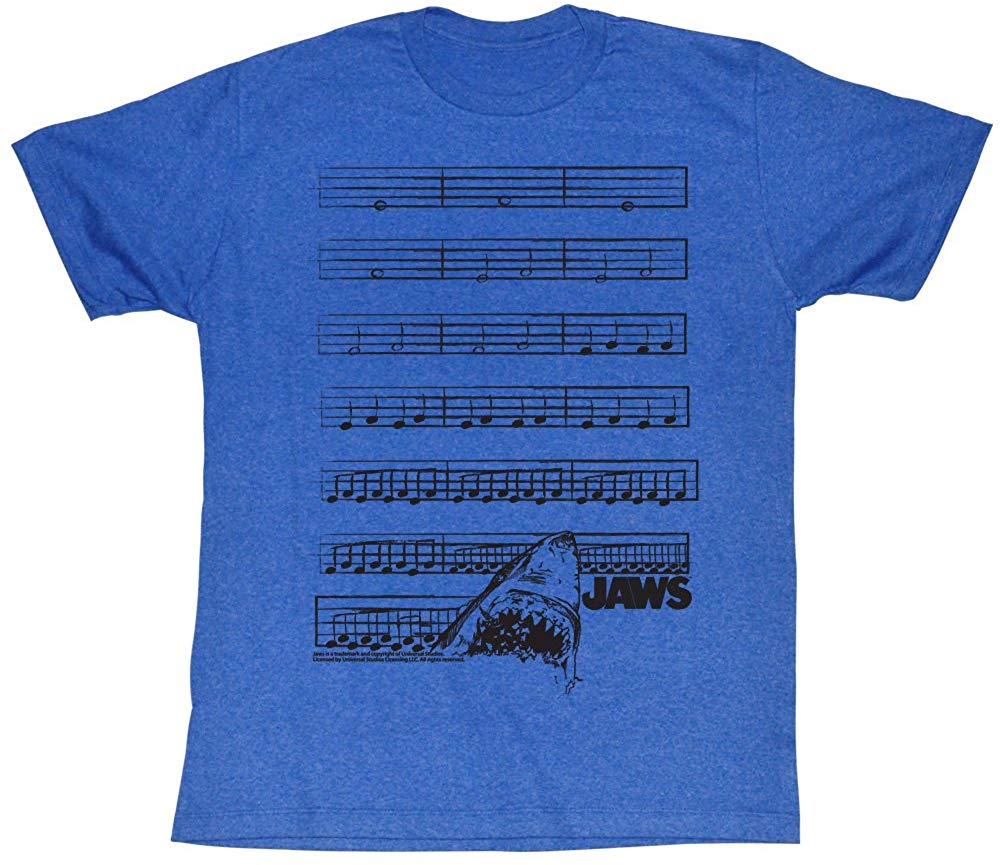Jaws '75 Movie Thriller Shark Eats Through Movie Music Score Adult Mens white T-Shirt