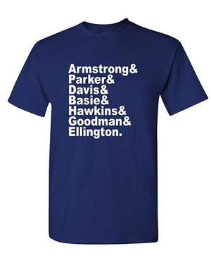 Jazz Musician Names Armstrong Ellington Mens Cotton Navy T-Shirt