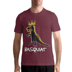 Jean Michel Basquiat Men's Tops Short Sleeved Round Neck Cotton Burgundy T-Shirt