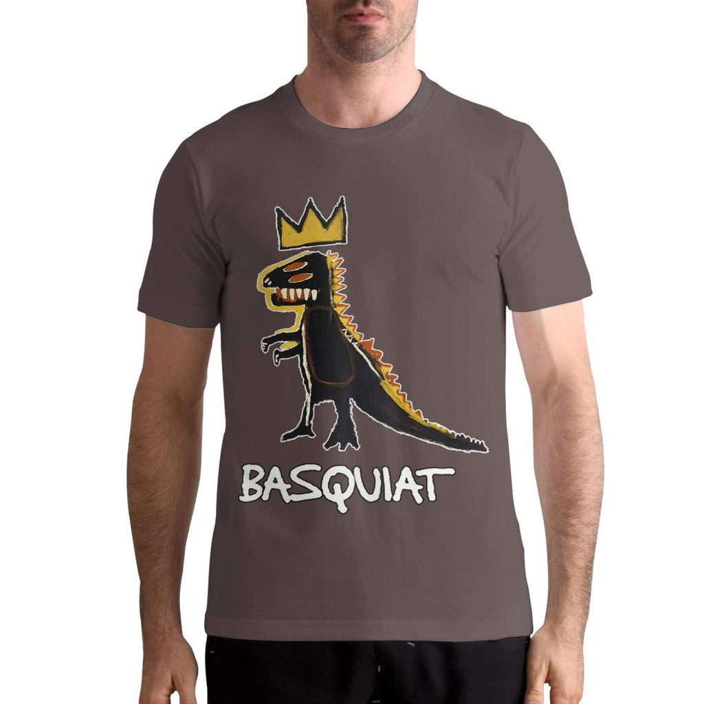 Jean Michel Basquiat Men's Tops Short Sleeved Round Neck Cotton Coffee T-Shirt