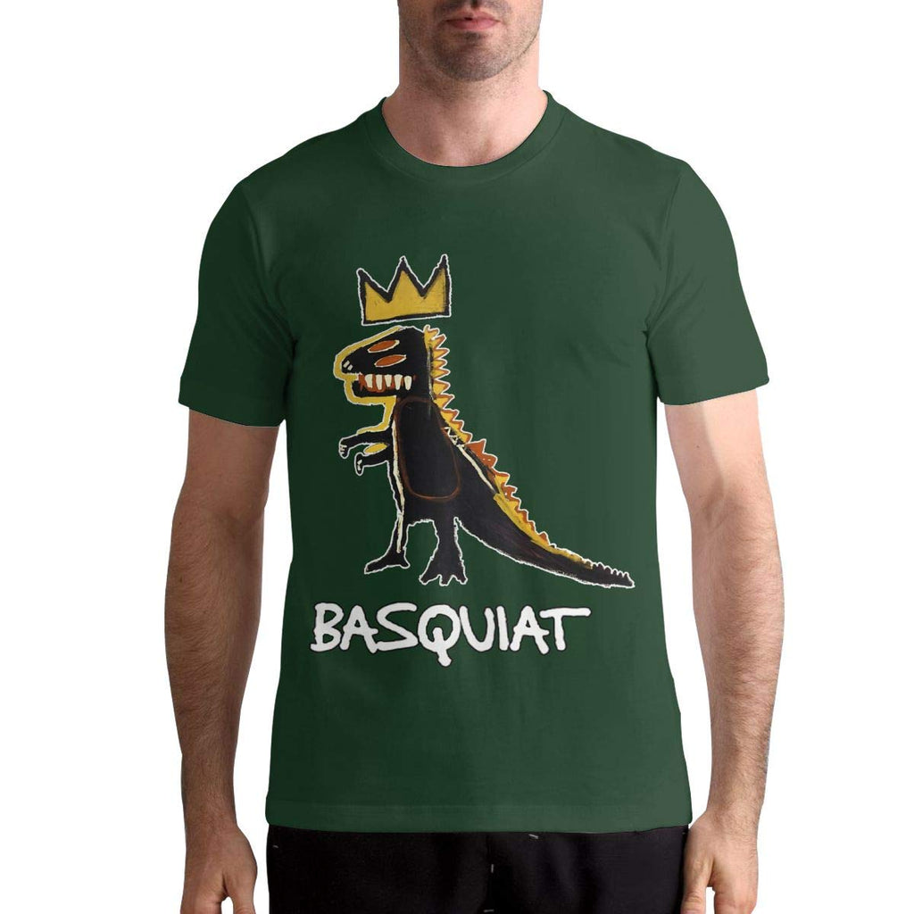 Jean Michel Basquiat Men's Tops Short Sleeved Round Neck Cotton Forest Green T-Shirt