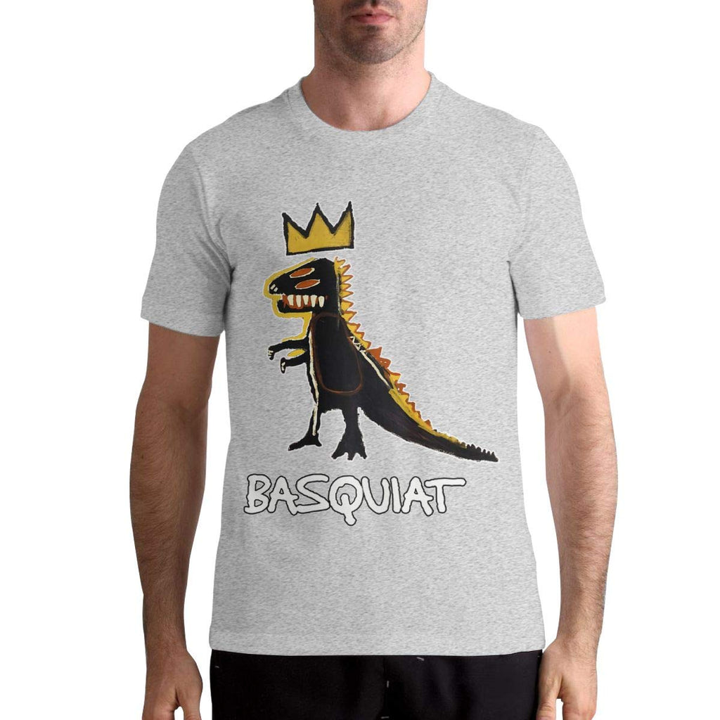 Jean Michel Basquiat Men's Tops Short Sleeved Round Neck Cotton Gray T-Shirt