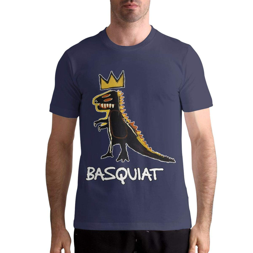 Jean Michel Basquiat Men's Tops Short Sleeved Round Neck Cotton Navy T-Shirt